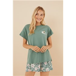 Pijama corto 100% algodón Snoopy verde