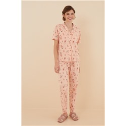 Pijama camisero 100% algodón Snoopy rosa