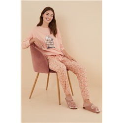 Pijama 100% algodón Snoopy naranja rosado