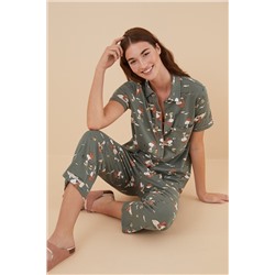 Pijama Capri camisero 100% algodón Snoopy verde manga corta