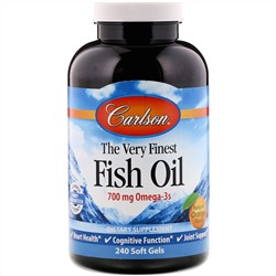 Carlson Labs, Самый лучший рыбий жир, натуральный апельсиновый вкус, 700 мг, 240 мягких таблеток