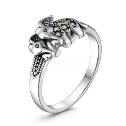 Кольцо из чернёного серебра с марказитами - Слоны HR1402-MAC