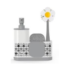 щетка для мытья посуды в к-те с губкой с дозатором на подставке (цв.белый) Flower Power