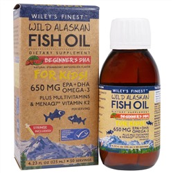 Wiley's Finest, рыбий жир из аляскинской промысловой рыбы, для детей, ДГК для новичков, со вкусом натуральной клубники и арбуза, 650 мг, 125 мл (4,23 жидкой унции)
