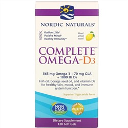 Nordic Naturals, Полный комплекс Омега-D3, лимон, 1000 мг, 120 капсул