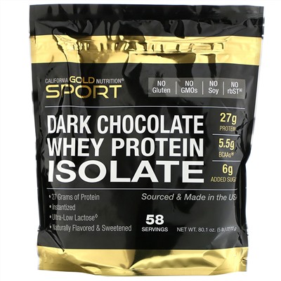 California Gold Nutrition, Изолят сывороточного протеина со вкусом черного шоколада, 2270 г (5 фунтов)