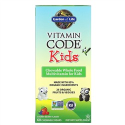 Garden of Life, Vitamin Code, для детей, жевательные цельнопищевые мультивитамины для детей, вишня, 60 жевательных мишек