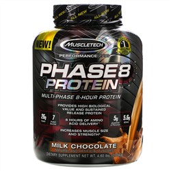 Muscletech, Performance Series, Phase8, многоступенчатый 8-часовой протеин, со вкусом молочного шоколада, 2,09 кг (4 фунта)