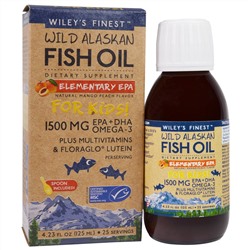 Wiley's Finest, рыбий жир из аляскинской промысловой рыбы, для детей, базовая ДГК, со вкусом натурального манго и персика, 1500 мг, 125 мл (4,23 жидкой унции)