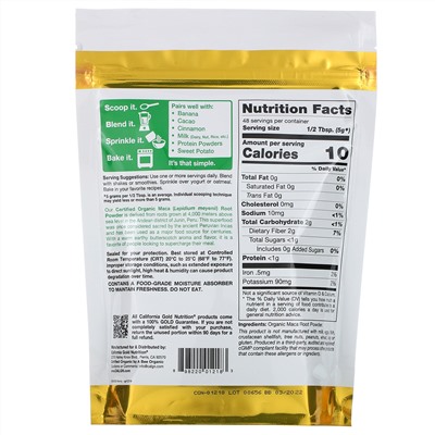 California Gold Nutrition, Superfoods, порошок органического корня маки, 240 г (8,5 унции)