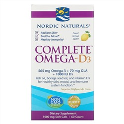 Nordic Naturals, Комплекс Омега-D3, лимон, 1000 мг, 60 мягких таблеток