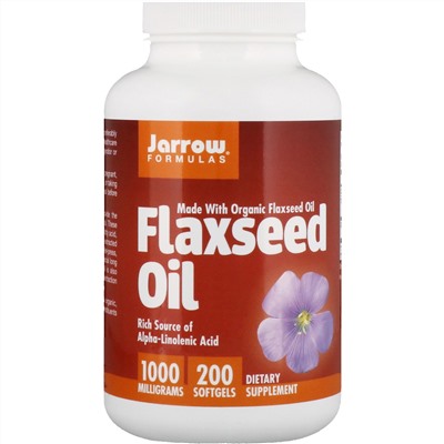 Jarrow Formulas, Органическое льняное масло, 1000 мг, 200 мягких желатиновых капсул