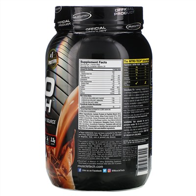 Muscletech, Nitro Tech, сывороточный изолят + рост сухой мышечной массы, вкус молочного шоколада, 907 г (2 фунта)