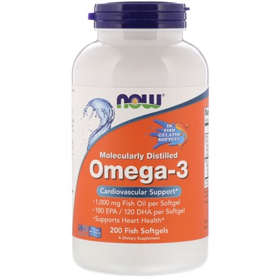 Now Foods, Омега-3, очищенная на молекулярном уровне, 200 мягких капсул из рыбьего желатина