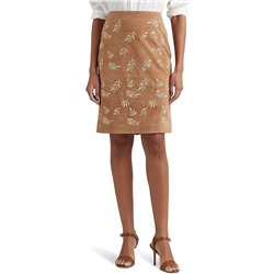 LAUREN Ralph Lauren Embroidered Suede Pencil Skirt