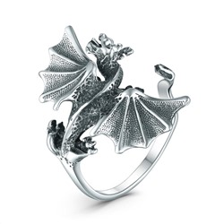 Кольцо из чернёного серебра - Дракон КДр-001о