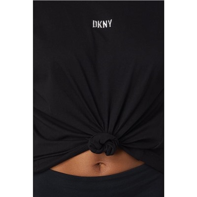 DKNY Metallic Logo Boxy Knotted Tee