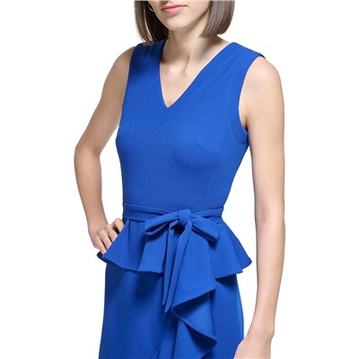 Calvin Klein Scuba Crepe V-Neck Dress with Ruffle Skirt