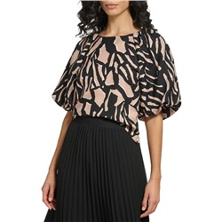 DKNY Puff Sleeve Printed Linen Top