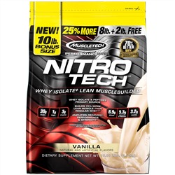 Muscletech, Nitro Tech, изолят сыворотки и средство для наращивания мышечной массы, ваниль, 4,54 кг (10 фунтов)