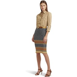 LAUREN Ralph Lauren Petite Striped Cotton-Linen Knit Pencil Skirt