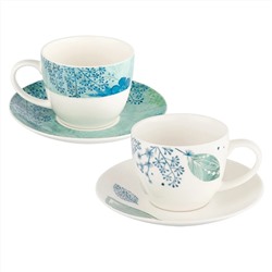 42248 GIPFEL Набор чайный BLUE LAGOON 4 предмета: чашка 250 мл, 2 шт., блюдце 17 см, 2 шт. Цвет: белый, бирюзовый. Материал: фарфор.