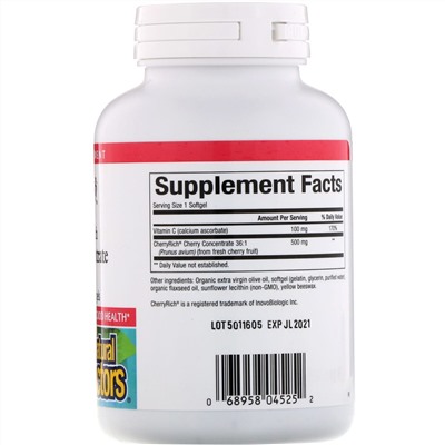 Natural Factors, CherryRich, Super Strength, вишневый концентрат, 500 мг, 90 мягких желатиновых капсул