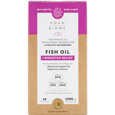 Enzymedica, Aqua Biome, Fish Oil + Digestive Relief, Lemon Flavor, 1,200 mg, 60 Softgels