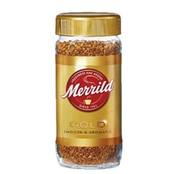 Кофе "Merrild Gold Smooth*Aromatik" Италия завод Лавацция, 200гр растворимый сублимированный, стелянная банка.