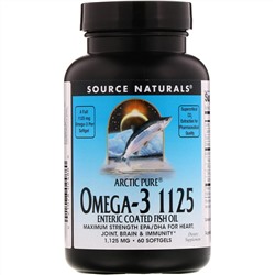 Source Naturals, Арктический чистый рыбий жир с Омега-3 1125, покрытый кишечнорастворимой оболочкой, 1,125 мг, 60 гелевых капсул