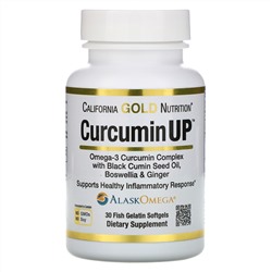 California Gold Nutrition, CurcuminUP, комплекс куркумина и омега-3, поддержка при воспалениях, 30 рыбно-желатиновых капсул