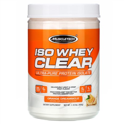 Muscletech, ISO Whey Clear, Ultra-Pure Protein Isolate, Orange Dreamsicle, 1.10 lbs (505 g)