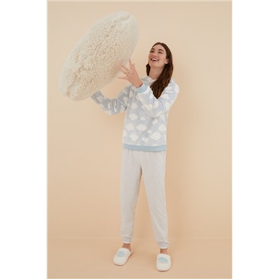 Pijama capucha pelo esponjoso y polar nubes azul