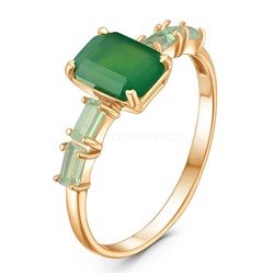 Кольцо из золочёного серебра с нат.зелёным агатом и пл.мятным кварцем к-00241з-46132