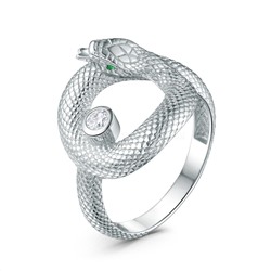 Кольцо из серебра с фианитами родированное - Змея 411-10-743р