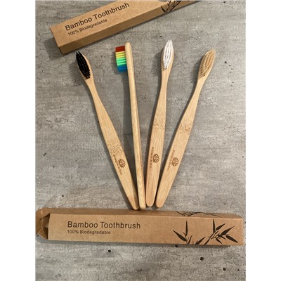 Зубная щетка из бамбука, щетина с угольным напылением,bamboobrush, ​ 1 шт. (средняя жесткость), плоская ручка. цвета в ассортименте.