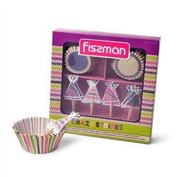 6603 FISSMAN Праздничный набор для выпечки кексов (комплект из 24 формочек 50x40мм и 24 шпажек) (жиростойкая бумага)