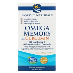 Nordic Naturals, Omega Memory с куркумином, 1000 мг, 60 мягких желатиновых капсул