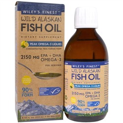 Wiley's Finest, Жидкий рыбий жир из аляскинской промысловой рыбы с омега-3 с повышенной силой действия, натуральный лимонный вкус, 2150 мг, 250 мл (8,45 жидк. унции)