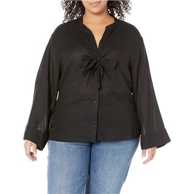 MICHAEL Michael Kors Plus Size Solid Long Sleeve Tie Blouse