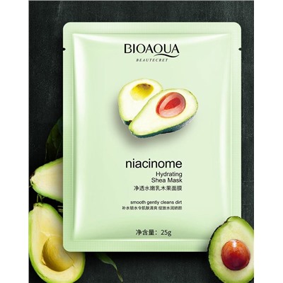 Bioaqua, тканевая маска для лица с маслом ши, экстрактом авокадо и ниацинамидом, 25 гр.