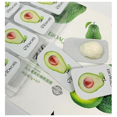Bioaqua, Набор Увлажняющих, отбеливающих ночных масок для лица с экстрактом авокадо, 5 гр * 8 шт.