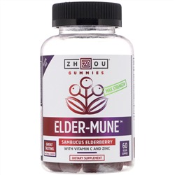 Zhou Nutrition, Максимальная сила Elder-Mune, бузина, 60 веганских жевательных таблеток