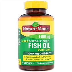 Nature Made, Fish Oil, Ultra Omega-3, Burp-Less, 1,400 mg, 90 Softgels