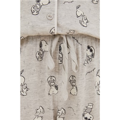 Pijama largo camisero 100% algodón Snoopy manga corta