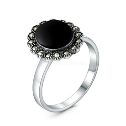 Кольцо из чернёного серебра с ониксом и марказитами GAR3190о