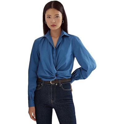 LAUREN Ralph Lauren Twist-Front Broadcloth Cropped Shirt