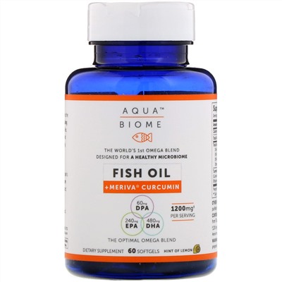 Enzymedica, Aqua Biome, Fish Oil + Meriva Curcumin, Lemon Flavor, 1,200 mg, 60 Softgels