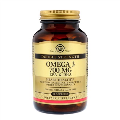 Solgar, Омега-3, 700 мг, ЭПК и ДГК, 60 мягких таблеток