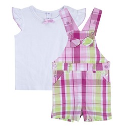 Комплект детский для девочек: фуфайка трикотажная (футболка), полукомбинезон текстильный